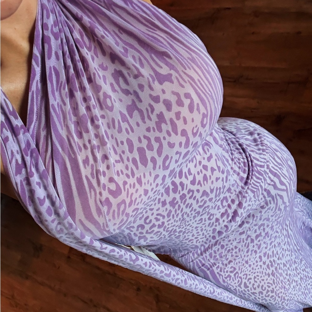 Olena Purple Velvet Animal Print Maxi Dress